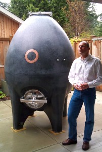 Concrete egg fermenter with wine maker Michael Bartier from Okanagan Crush Pad.