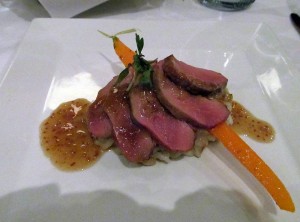 Seared duck breast with shallot risotto and Tyrrells Stevens Shiraz 2009