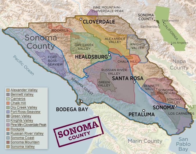 Sonoma County map with regions