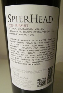 Spierhead Pursuit 2010 back label