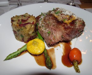 Sous vide lamb loin sheeps milk yogurt smashed potatoes and baby vegetables