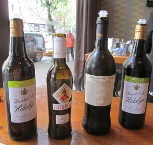 Flight of Bodegas Hidalgo sherries