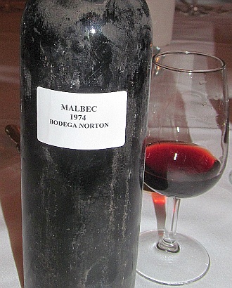 Bodega Norton 1974 Malbec in glass and bottle