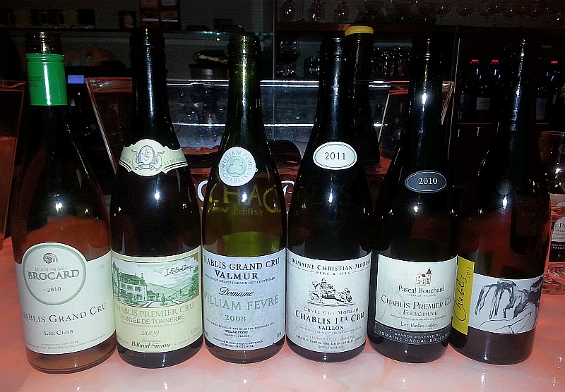 A selection of Chablis for our dinner
