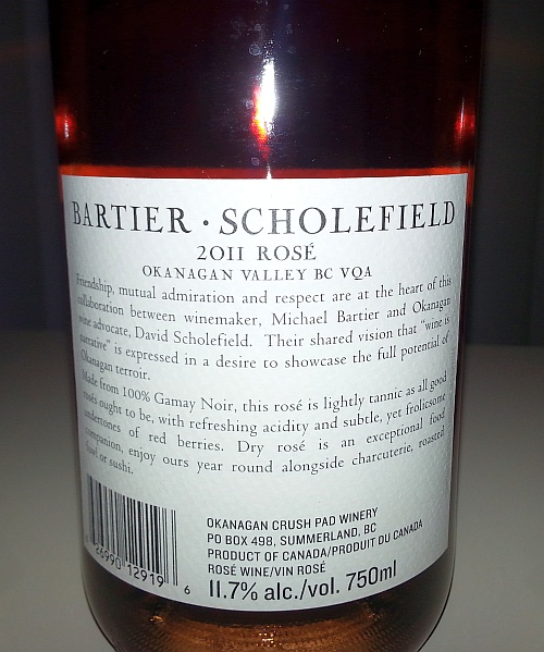 Bartier Scholefield Rose 2011 back label