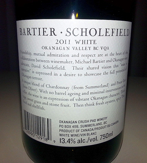 Bartier Scholefield White 2011 back label