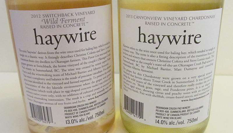 Haywire Wines Chardonnay back labels