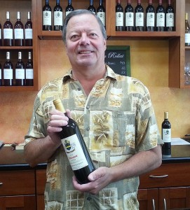 Winemaker Mike with a bottle of his Chateau Rollat Edouard