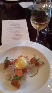 Local salmon with Hollandaise sauce and Inniskillin Pinot Grigio at ebo restaurant