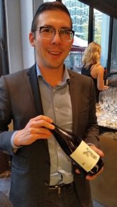Jason Yamasaki with his jy Pinot Noir Ancient Method sparkling wine