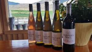 A flight of Harper's Trail wines in the tasting room