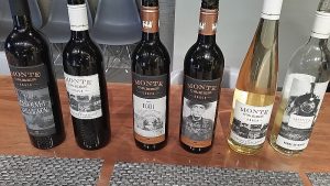 A flight of red and white wines from Monte Creek Ranch Winery to taste