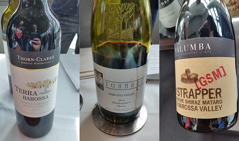 Thorn-Clarke Terra Barossa, Torbreck Vintners Woodcutters Barossa Valley Shiraz, and Yalumba The Strapper wines