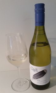 Blue Grouse Quill White Wine 2015 and glass