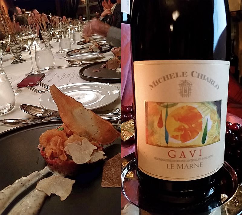 Traditional steak tartare with white Alba truffle and Le Marne Gavi DOCG 2016