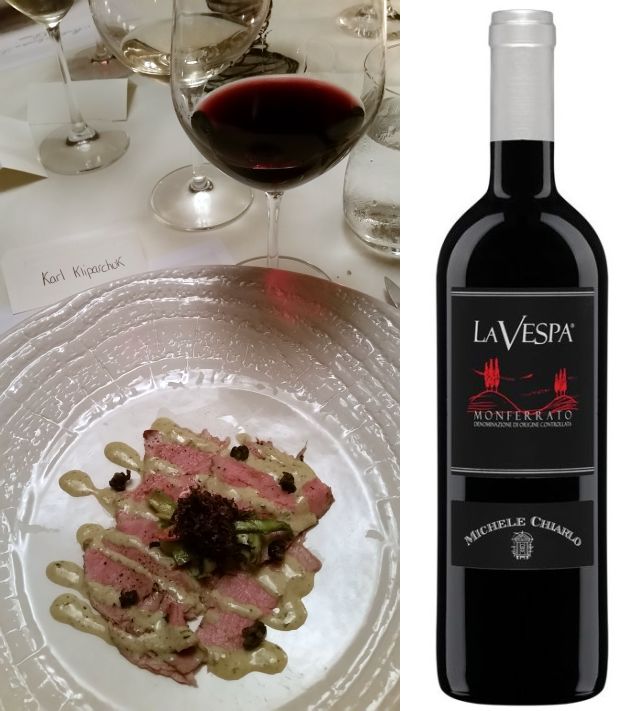 Veal with a traditional tuna sauce and La Vespa Monferrato DOC