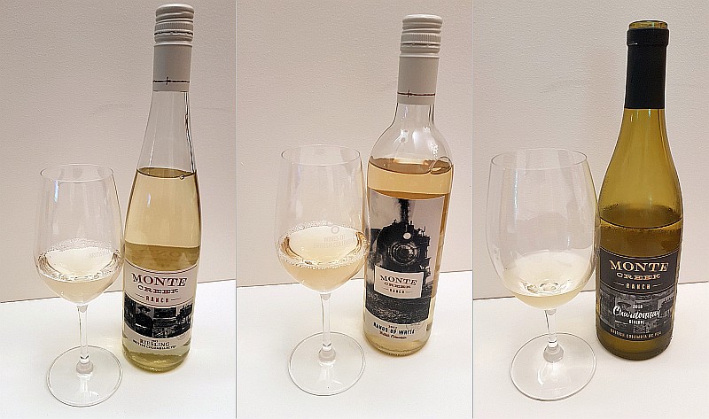 Monte Creek Ranch Riesling, Hands Up White, and Chardonnay Reserve wines