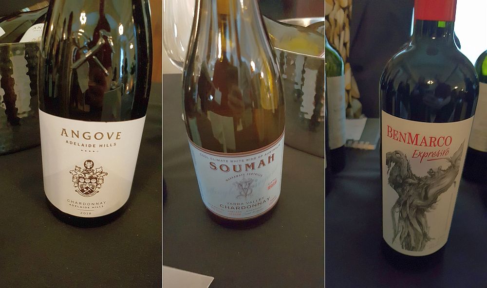Angove Family Winemakers Family Crest Chardonnay, Soumah Chardonnay, and BenMarco Expresivo wines