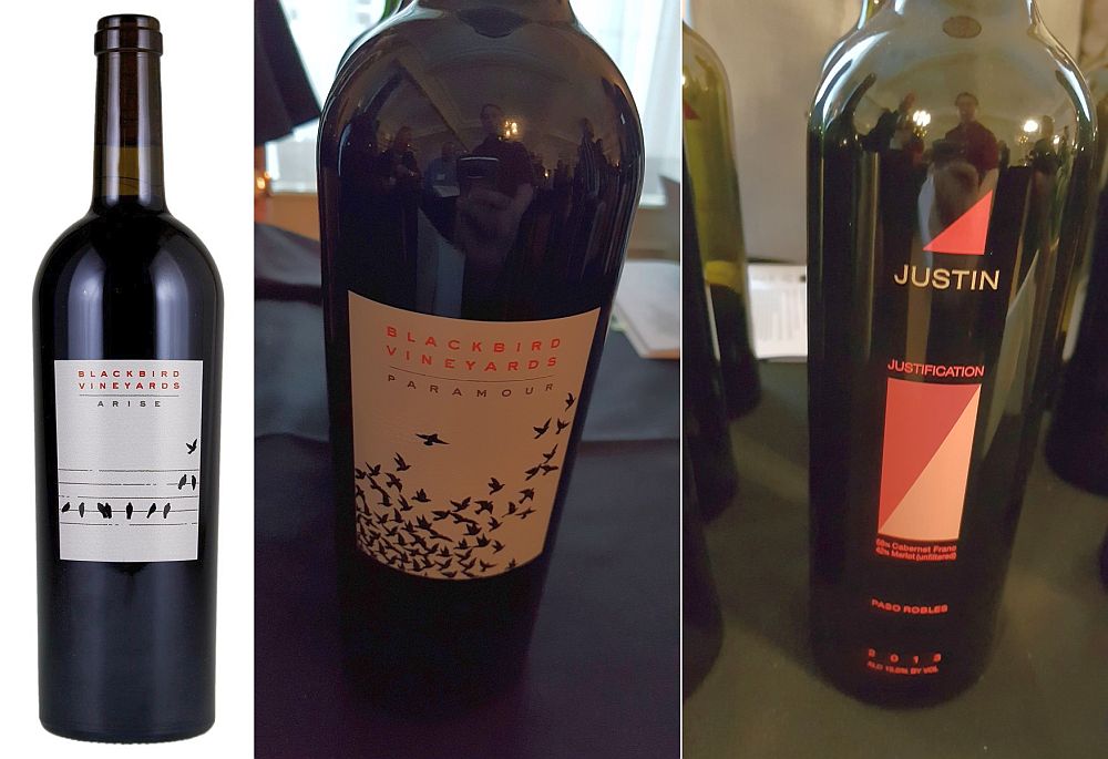 Blackbird Vineyards Arise, Blackbird Vineyards Paramour, and Justin Justification wines