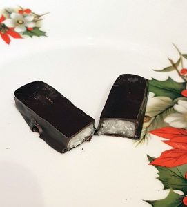 Dark chocolate covered peppermint stick from Temper Chocolate & Pastry