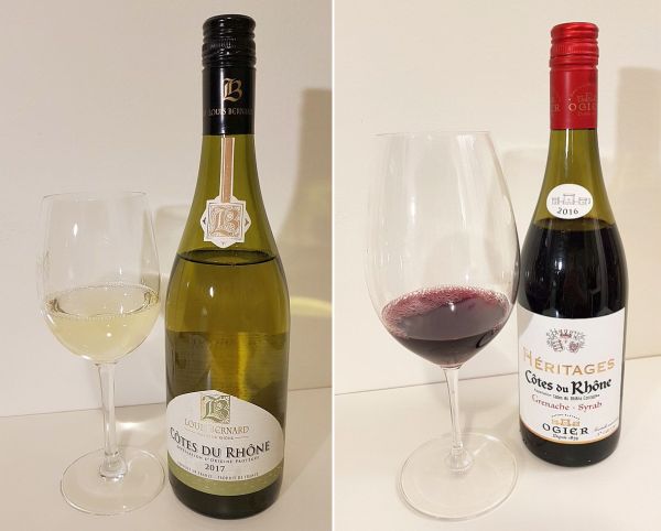 Louis Bernard Cotes du Rhone Blanc 2017 and Ogier Heritages Cotes du Rhone Grenache Syrah 2016