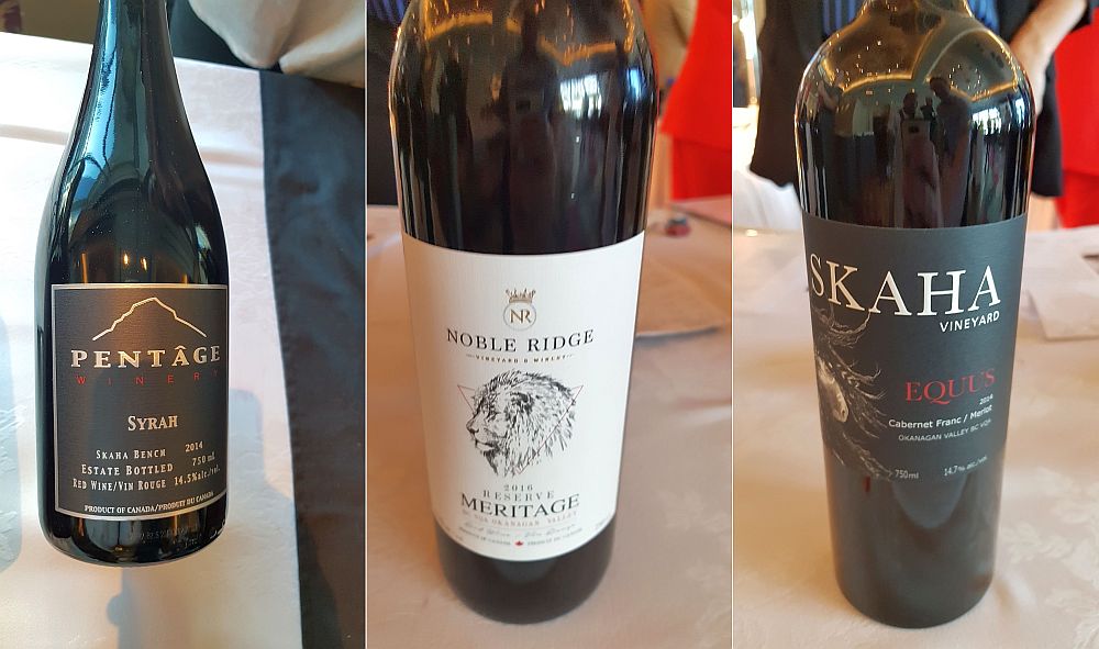 Pentage Winery Syrah, Noble Ridge Reserve Meritage, and Skaha Vineyard Equus