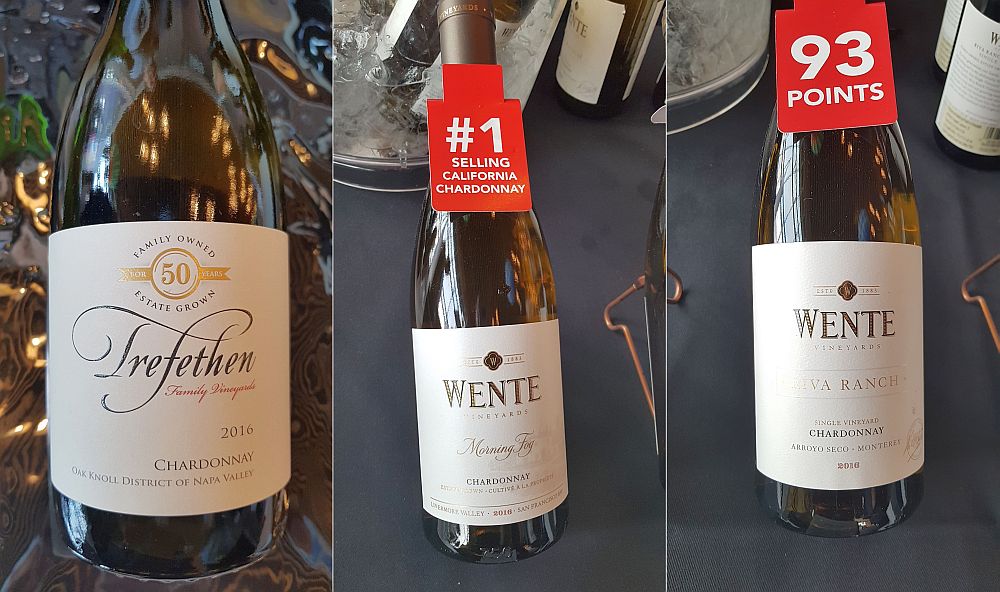 Trefethen Family Vineyards Estate Chardonnay 2016, Wente Vineyards Morning Fog Chardonnay 2017 and Riva Ranch Single Vineyard Chardonnay 2016 at VanWineFest 2019