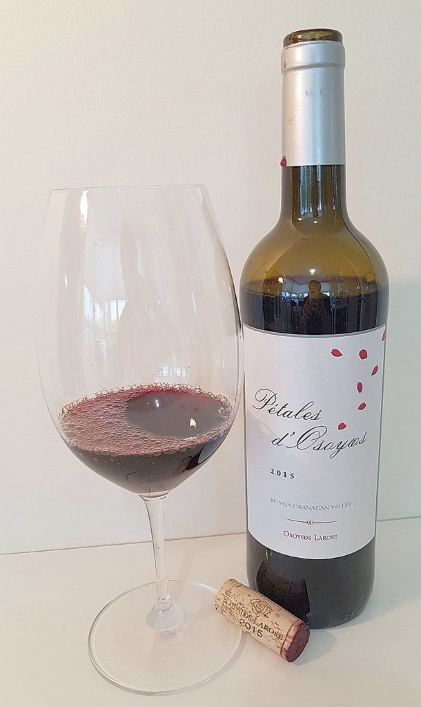Osoyoos Larose Petales d'Osoyoos 2015 with wine in the glass