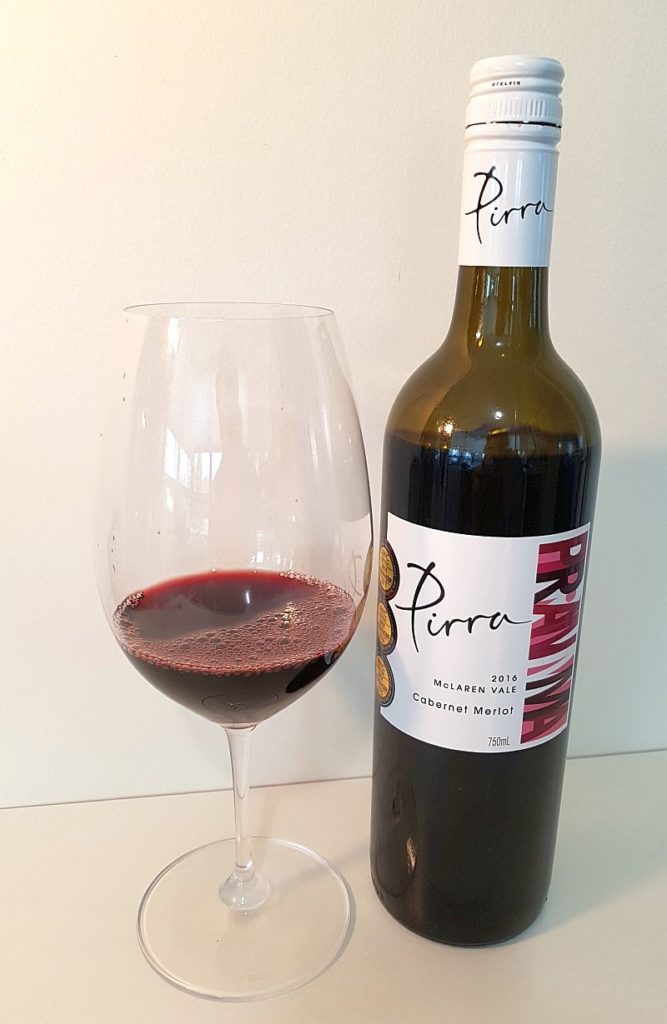Pirramimma Pirra Cabernet Merlot 2016 with wine in glass
