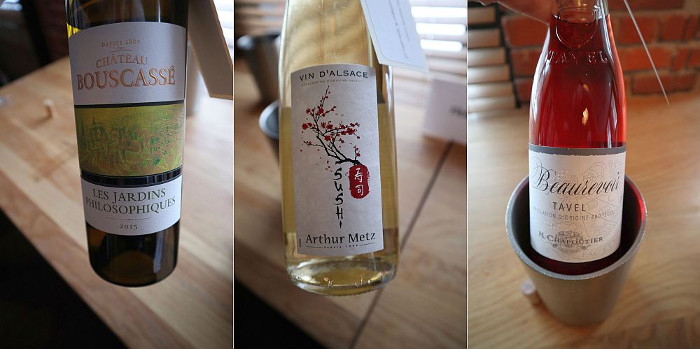 Vignobles Alain Brumont, Chateau Bouscasse Les Jardins Philosophique 2015, Arthur Metz Sushi 2018, and M. Chapoutier Tavel Beaurevoir Rosé 2018