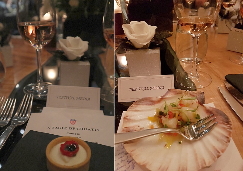Goat Cheese Mousse Tartlette with Cured Tomato and Scallop Ceviche dishes