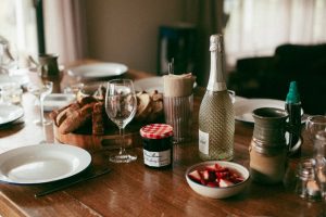 Sparkling wine fruit and bread (Photo by Daria Shevtsova from Pexels)