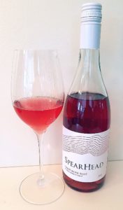 SpearHead Winery Pinot Noir Rosé 2019 with wine in glass