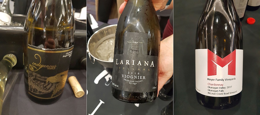 Indigenous World Winery Chardonnay 2017, Lariana Cellars Viognier 2018, and Meyer Family Vineyards McLean Creek Road Chardonnay 2017 wines