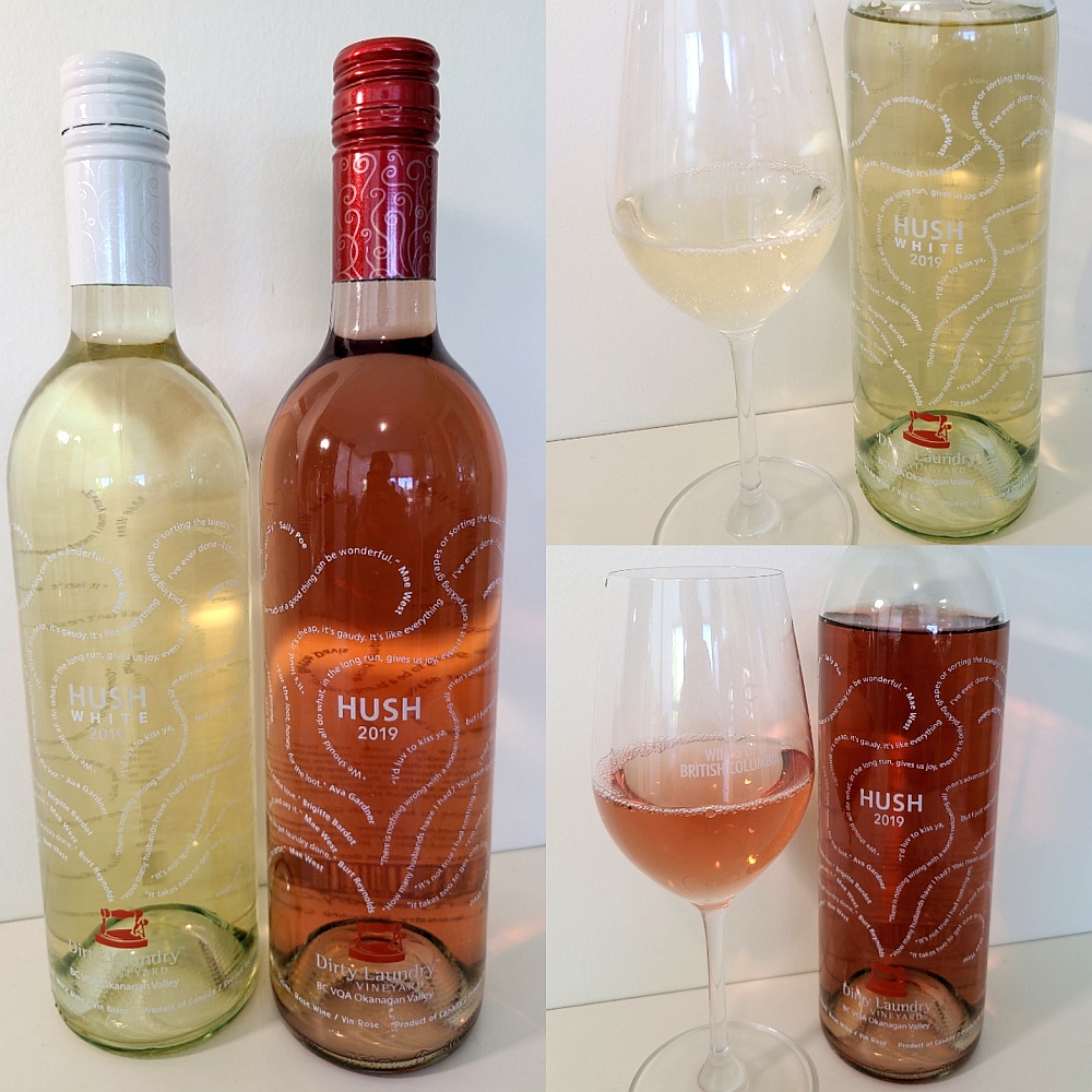 Dirty Laundry Hush White and Rosé 2019 with wine in glass