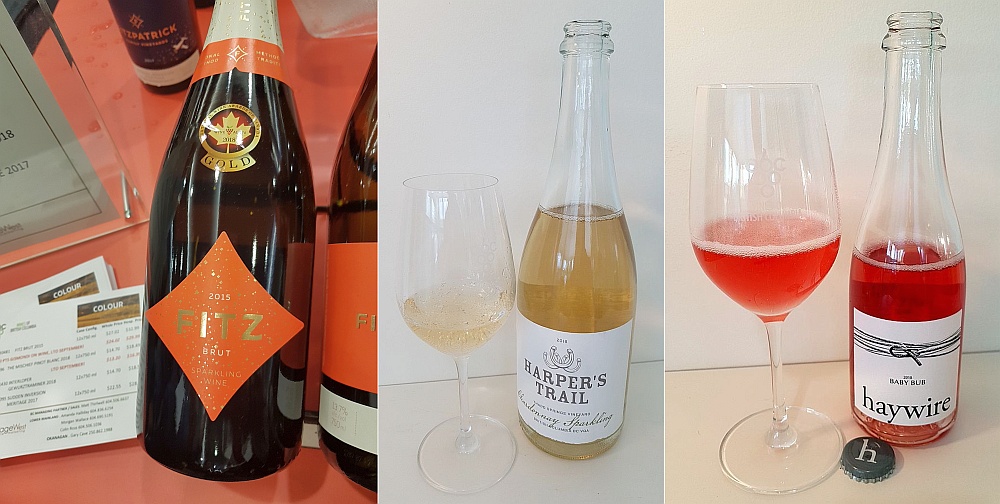 Fitzpatrick Family Vineyards Fitz Brut 2015, Harper’s Trail Chardonnay Sparkling 2016, and Haywire Baby Bub 2018