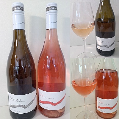 Two Fresh Exciting Wines from Mt. Boucherie Estate Winery Mt. Boucherie Estate Winery Pinot Gris and Rose 2019 with wines in glass