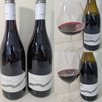 Be Seduced by Mt. Boucherie’s Pinot Noir and Syrah 2018 Mt. Boucherie Pinot Noir and Syrah 2018 with wines in glass