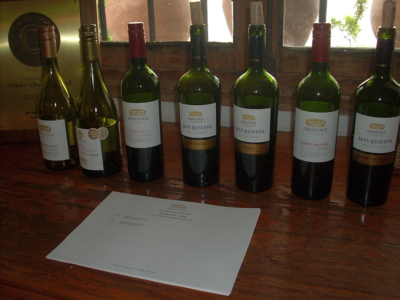 A flight of Viña Errazuriz wines both red and white