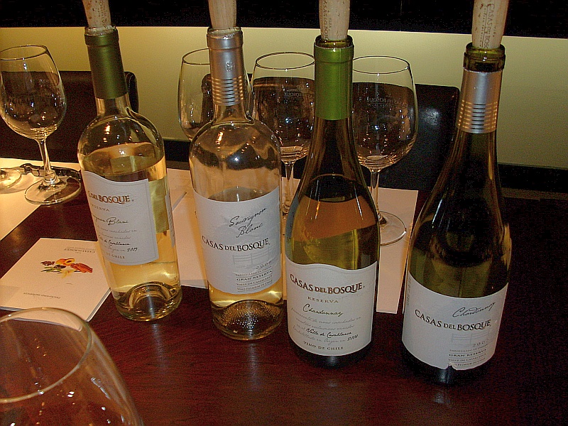 A flight of white Casas del Bosque wines to taste