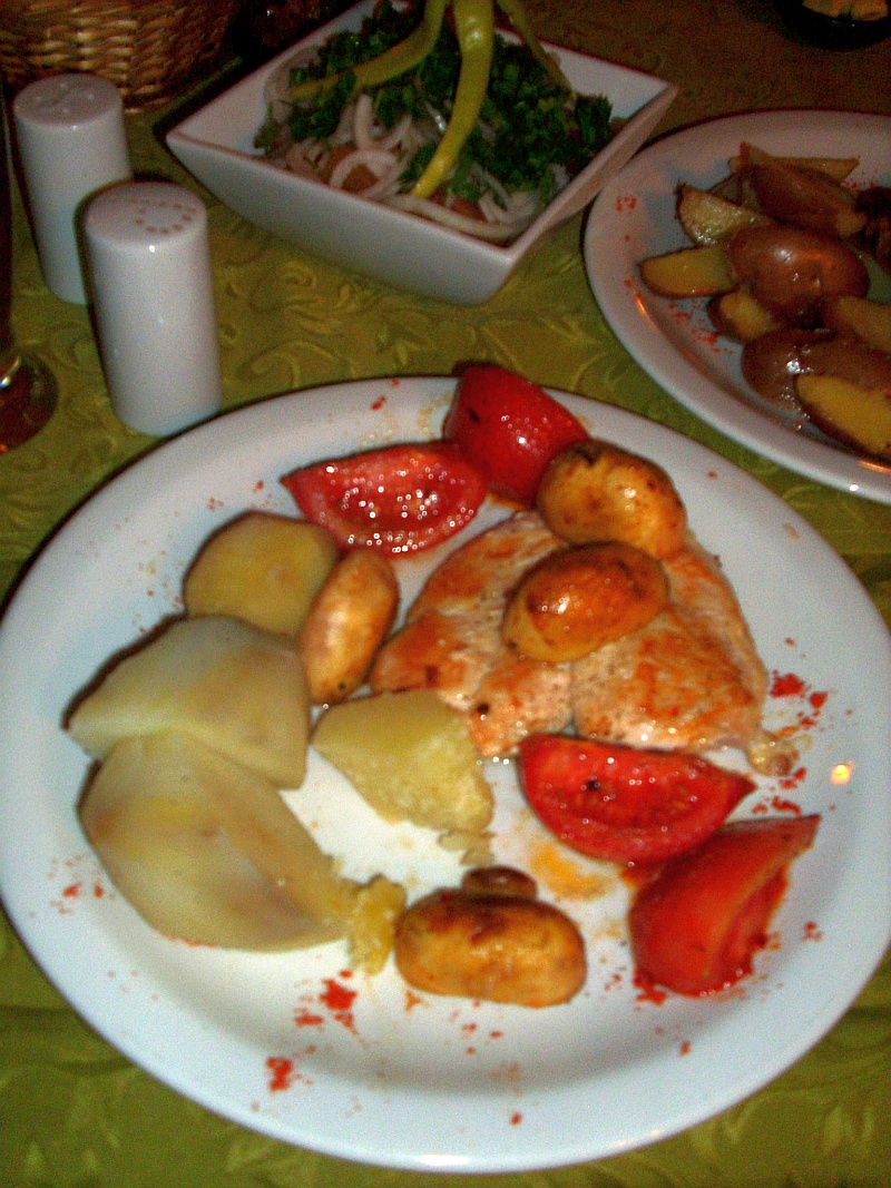 Chicken with potatoes tomatoes and mushrooms