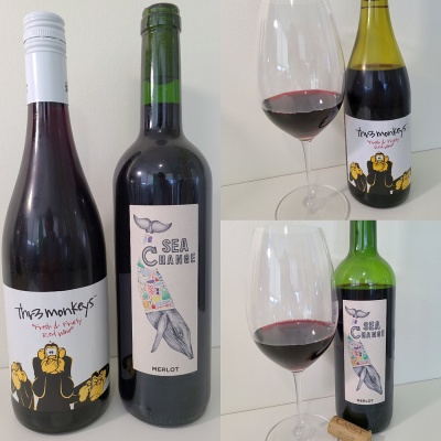 Thr3 Monkeys Fresh & Fruity Red Wine and Sea Change Merlot 2018