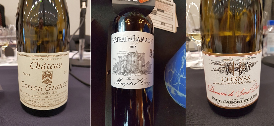 Maison Louis Latour Grand Cru Château Corton Grancey 2017, Crus et Domaines de France Château de Lamarque 2015, and Paul Jaboulet Aîné Cornas Domaine de Saint Pierre 2017