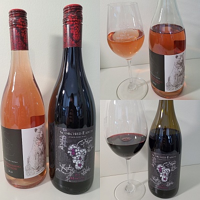 Scorched Earth Winery Bearly Blushing Rosé of Pinot Noir 2019 and Merlot 2016 wines