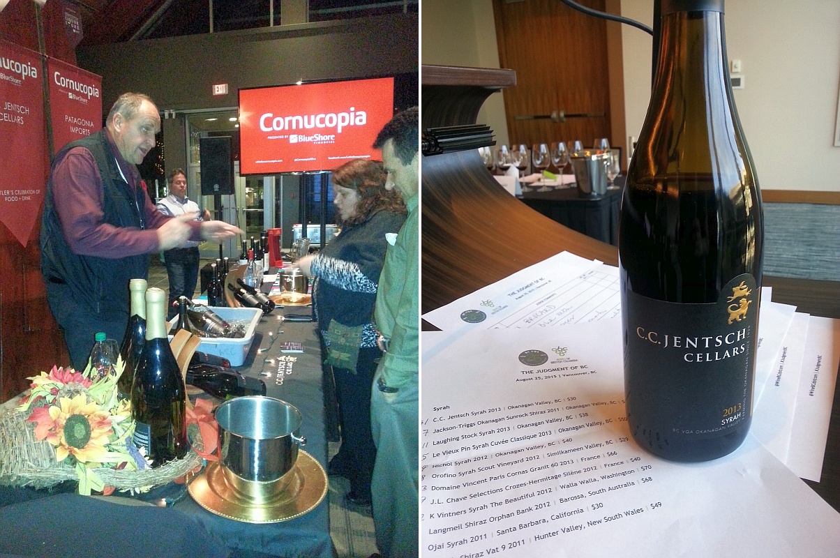 Chris Jentsch at Cornucopia 2015 and his 2013 Syrah at the Judgement of BC