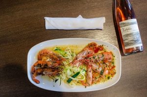 BC Spot Prawn Duo with Kutatas Wines Rose, Pinot Noir 2019 (Photo credits to Emrys  Horton and Aoife Rafferty)