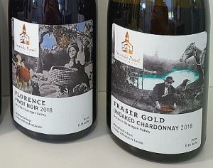 Seaside Pearl Farmgate Winery Florence Pinot Noir and Fraser Gold Chardonnay labels