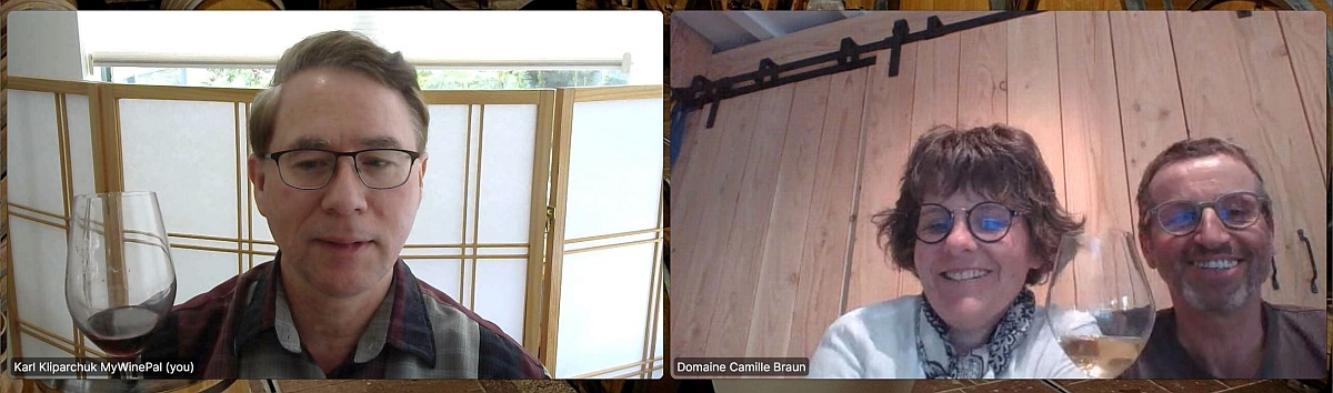 Karl MyWinePal with Domaine Camille Braun's Christophe and Chantal