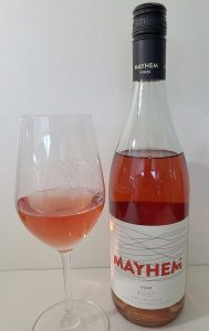 Mayhem Wines Rosé 2020 with wine in glass