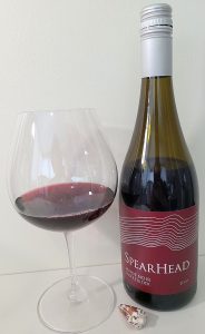Spearhead Winery Gentleman Farmer Vineyard Saddle Block Pinot Noir 2019 with wine in glass